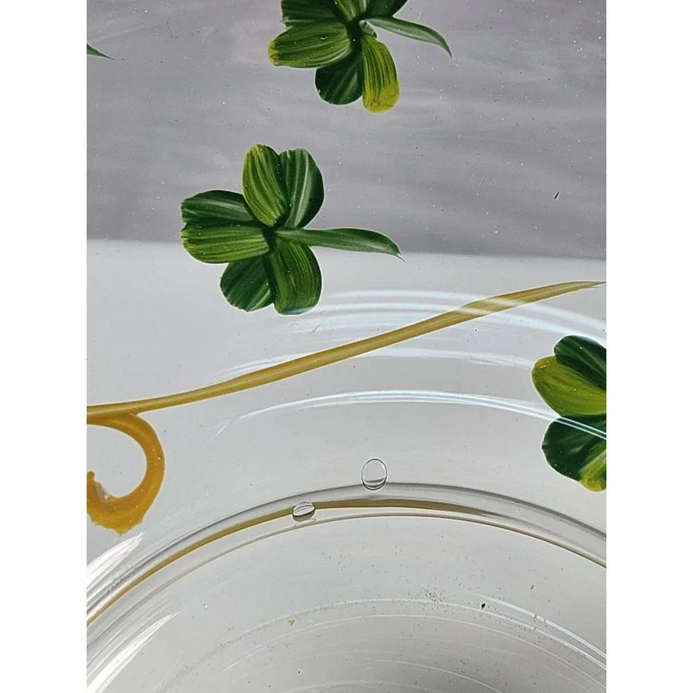 Beautiful Large Hand Painted Bowl w/ Green Shamrocks Great Decor or Dinnerware